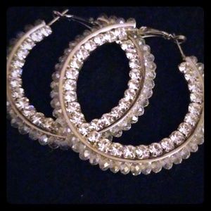 Buckle silver toned jeweled hoops